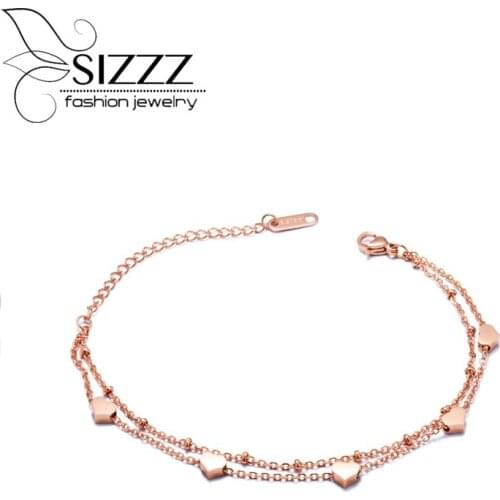 SIZZZ 16-22cm Long Adjustable fashion new double love jewelry rose gold stainless steel bracelet for women