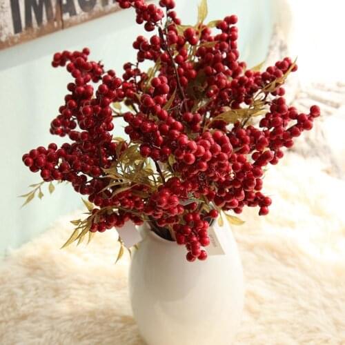 1 pcs artificial berry green bean foam flowers home decor small fake flowers bacca fruit branch decoration accessories fake plan