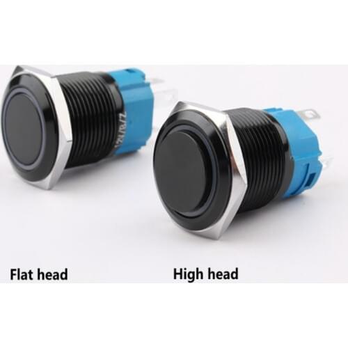 16mm metal push button Waterproof black switch with light momentary Latching locking Car Auto Lock Reset High/flat head