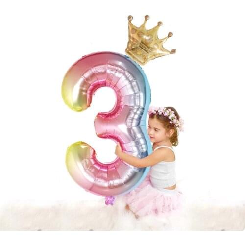 2Pcs 30 Inch Rainbow Number Foil Balloons Happy Birthday Party Decorations Kids Toy Gradient Digit Birthday Anniversary Balloon