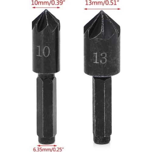 203F 2Pcs 1/4" Hex Shank 7 Flute Countersink Drill Bit Counter Sink Chamfer Cutter