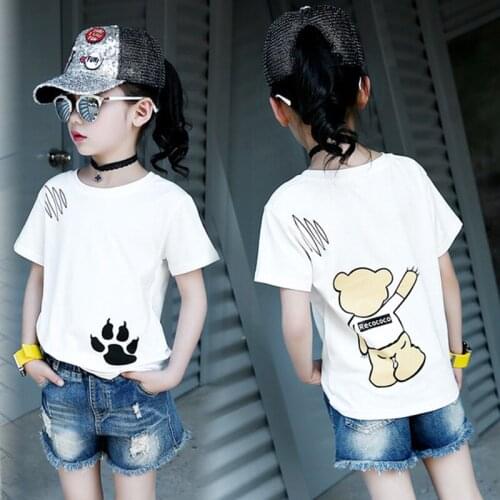 2021 Summer Newest Fashion Girls Clothes T-Shirts Tee-Tops Short Sleeve Toddler Children Kids Cartoon Printing Casual 4-12Y