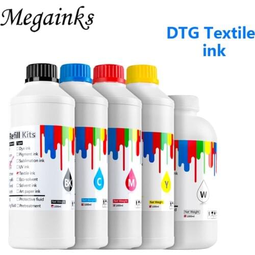 5 Bottle 1000ML DTG Textile Ink for Brother GT-3 Series GT-341 GT-361 GT-381 GT 341 361 381 Digital Inkjet Printer K C M Y White