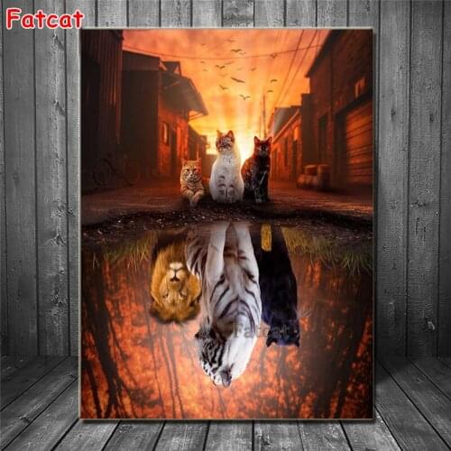 5d Diy Diamond Painting cats with lion tiger leopard Full Square/Round Diamond Embroidery Mosaic 2021 New Arrivals Decor PP2354