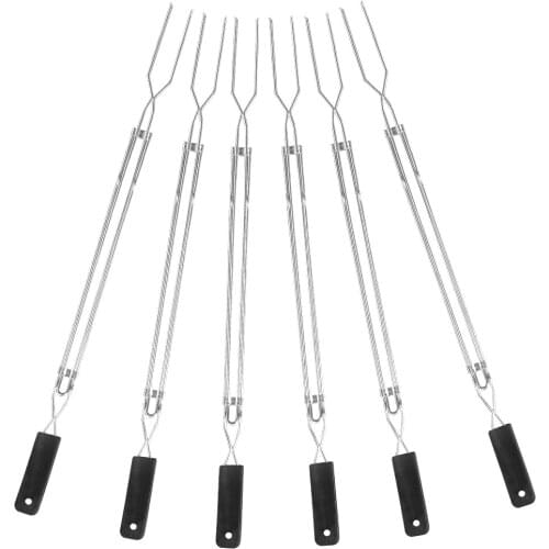6pcs Bbq Fork Set Folding Stainless Steel Kebeb Roasting Tool Reusable Picnic Outdoor Grill Barbecue Forks Tool