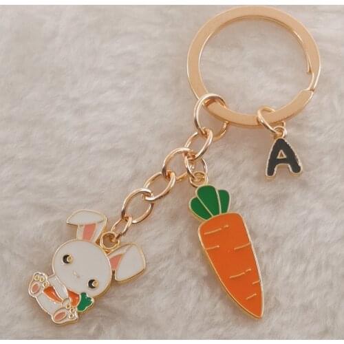 A-Z Letter Womens Cartoon Rabbit Keychain Cute Enamel Rabbit Carrot Car Bag Pendant Accessories Gift