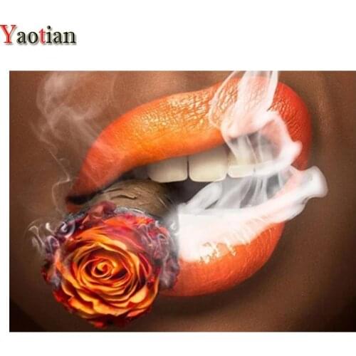 5D Diamond Painting Modern Art Sexy lips Smoking Cigar Diy Diamond Embroidery Full Display Diamond Mosaic Cross Stitch Decor New