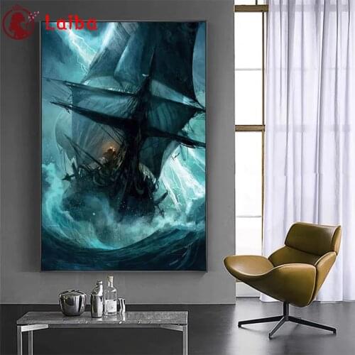 DIY Diamond Painting Sailboat in the storm Diamond Mosaic Full Drill Square Embroidery round stones Cross Stitch Handmade Hobby