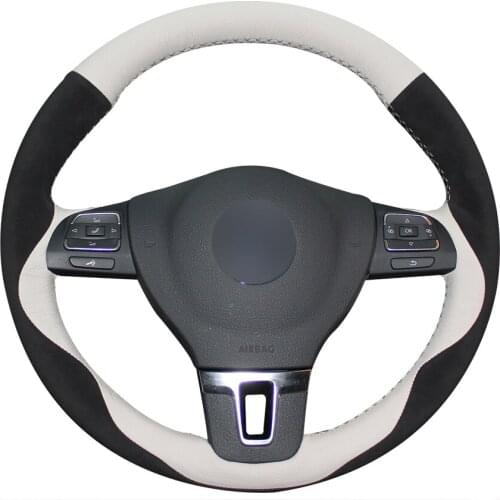 White Leather Black Suede Car Steering Wheel Cover for Volkswagen Golf Tiguan Passat B7 Passat CC Touran Magotan