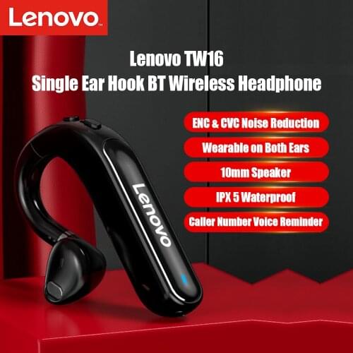 Lenovo TW16 Wireless Earphone Bluetooth 5.0 Headset Stereo Bass 40 Hours Headphone Earhook Earbud With Mic For Driving Meeting