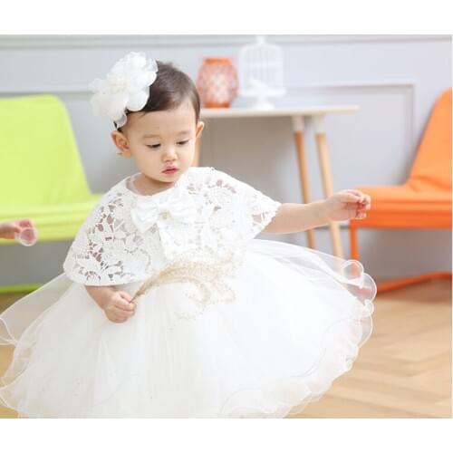 Noble Princess Toddler Baby Girl Party Dress Ceremonies 1 Year Birthday Baptism Dresses With Shwal For Girls Baby Clothing 2PCS