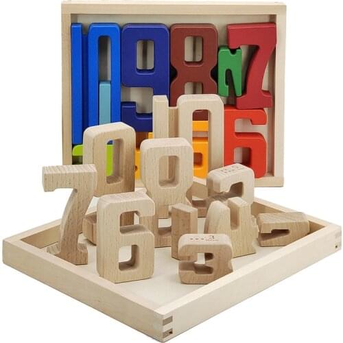Big Digital Building Blocks Wooden Montessori Toys Early Learning Kindergarten Puzzle Cognition Stack Height Game Teaching Aids