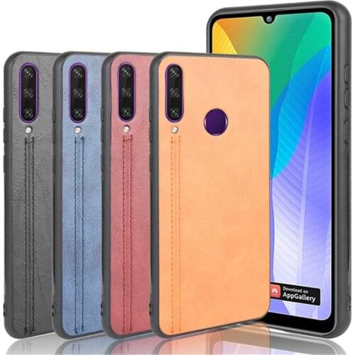 For Huawei Y6P Case 6.3 inch Luxury Calfskin PU Leather lines Hard Back Cover Case For Huawei Y6P HuaweiY6P Phone Case