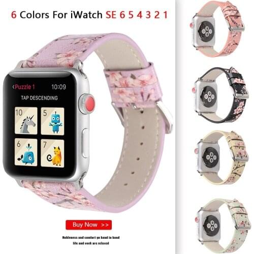 Flowers Leather Strap For Apple Watch Band 6 3 38/42mm Womens Belt Bracelet For iWatch Bands serie SE 6 5 4 40mm 44mm Watchband