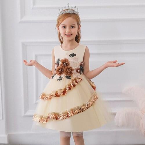 Beading Kids Baby Clothes Ball Gown Flower Dress Girl Kids Dresses For Girls Children Evening Party Dress Princess Dress