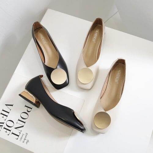 For Designer Women Slip on Low Heel Casual Shoes British Wooden Block Heels Summer Pumps Footwear