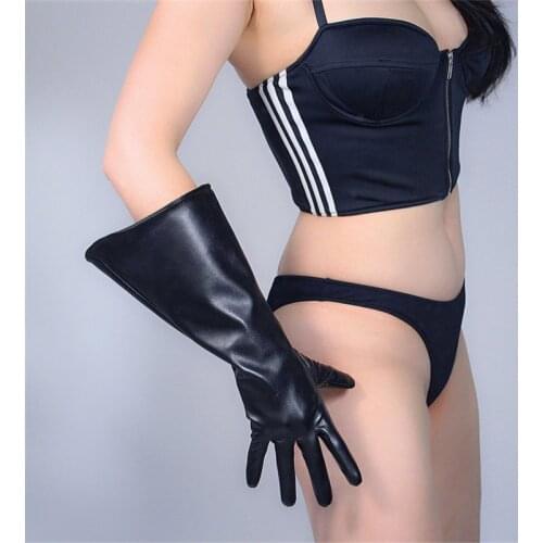 38cm Touchscreen Long Gloves Big Sleeve Wide Cuff Lantern Sleeve Puff Sleeve Emulation Leather Black Male Female PU134