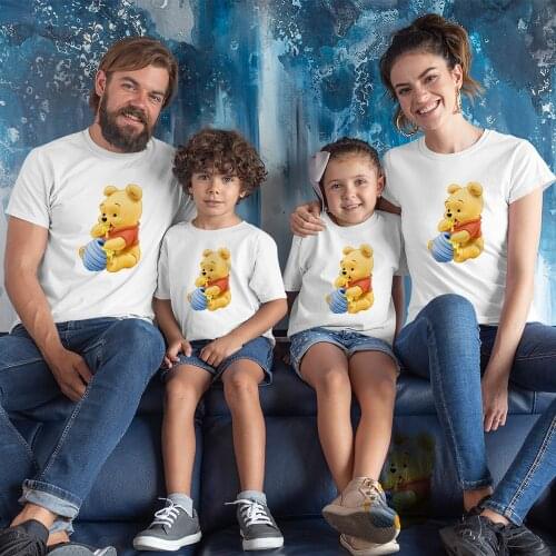 Famliy Look Winnie the Pooh Harajuku Pooh Bear T Shirt Parents' Brothers and Sisters Kids Clothing Tshirts Graphic Girl Boy Top