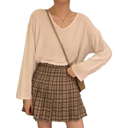 T-shirt Loose V-Neck Women Casual Tops Flare Sleece Oversized Solid Color Simple Female Clothes 2020 Fashion Woman T-shirts