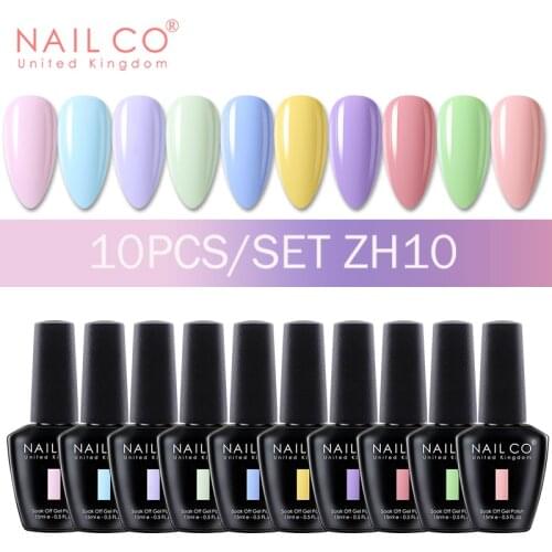 NAILCO 10PCS Set Colors Nail Gel Polish Nail Art Semi-permanent UV Varnish Nail Supplies For Professionals For Manicure top coat