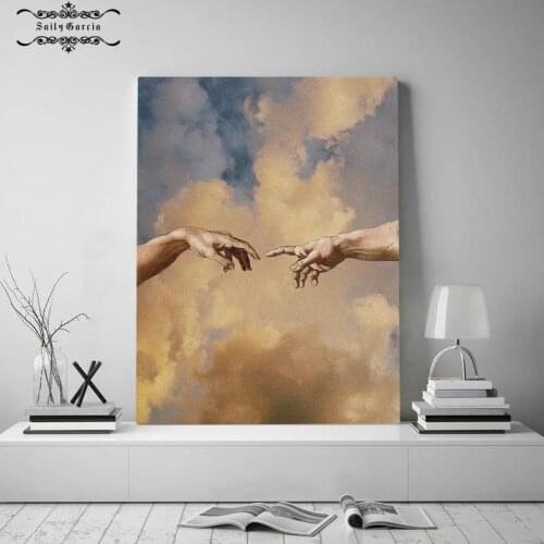 Creation of Adam Michelangelo Hands Pictures Art Canvas Painting Prints Dusk Sky Decoration Poster for Living Room Home Decor
