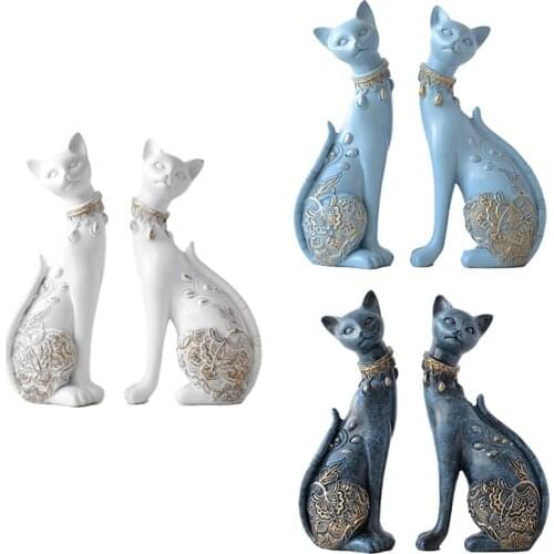 Cute Resin Cat Figurines Home Decoration Creative Wedding Gift Crafts Animal Statues Table Sculptures Decor