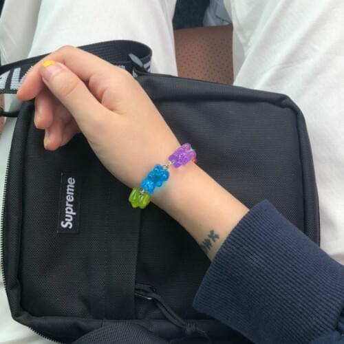 Cute Rainbow Candy Bear Bracelet Ins Hip-hop Nightclub Color Gummy Bear Gummy Candy Jelly Color Resin Bracelet Woman Jewelry