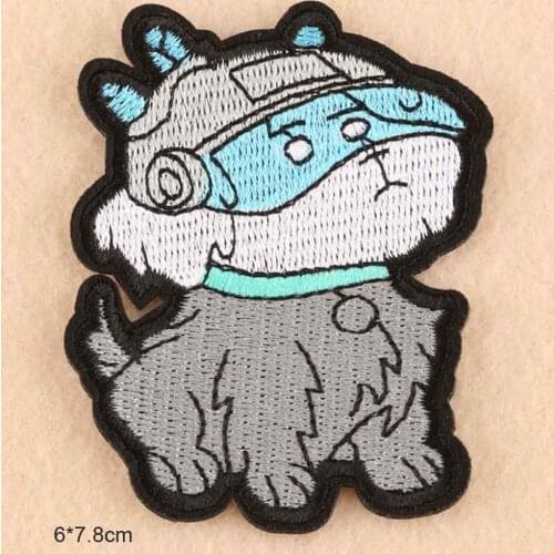 Grey Lion Dog Rick Iron On Embroidered Clothes Patches For Clothing Stickers Garment Wholesale