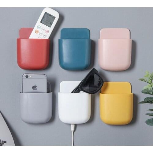 Wall Mount Mobile Phone Storage Box With Hooks Remote Control Holder Charging Keys Bracket Organizer For Kitchen Home Accessory