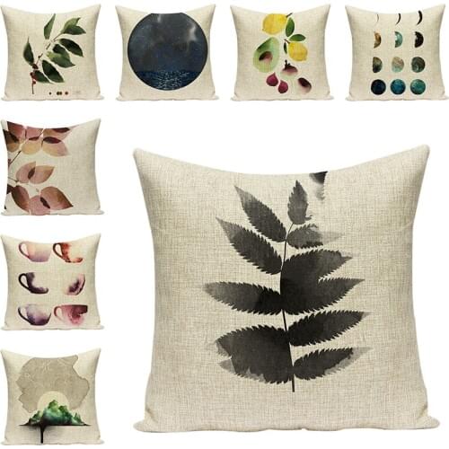 Leaves Flowers Printed Pillow Cover Decorative Cushions Cover For Sofa Linen Pillow Cases For Chair Cushions Home Accessories