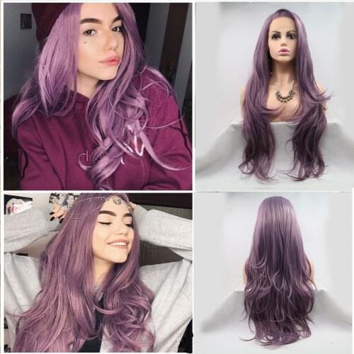 Melody wig Long Body Wave Purple Color 13*3 Lace Front Synthetic Wig Heat Resistant Fiber for Women Cosplay Makeup Everyday Wig