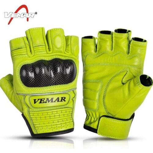 VEMAR Moto Motocycle Gloves Leather Summer Mitten Cycling Women Men Gloves Carbon Fiber Half Finger Hand Gear