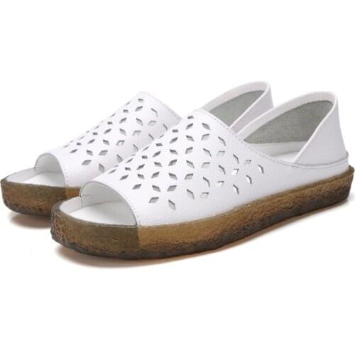 QWEDF real leather big size 44 flat sandals for women 2019 summer Roman women shoes soft woman ladies slippers YC-11