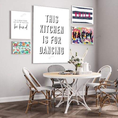 WTQ Retro Poster Good Vibes Hello This Kitchen Is for Dancing Kitchen Quotes Canvas Painting Wall Art Picture Home Decor
