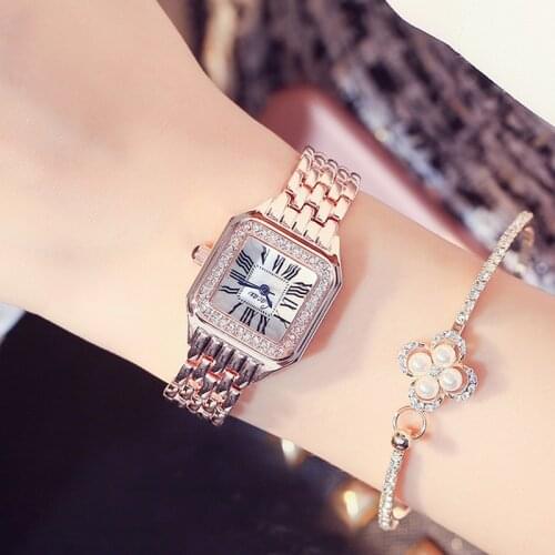 Luxury Ladies Watch Quartz Fashion Top Brand Original Women Watches With Rhinestone Square Bracelet Watch Gift Wristwatch