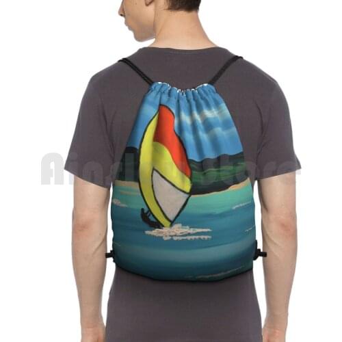 Windsurfers 1 Backpack Drawstring Bag Riding Climbing Gym Bag Windsurfing Water Sports Wind Sports