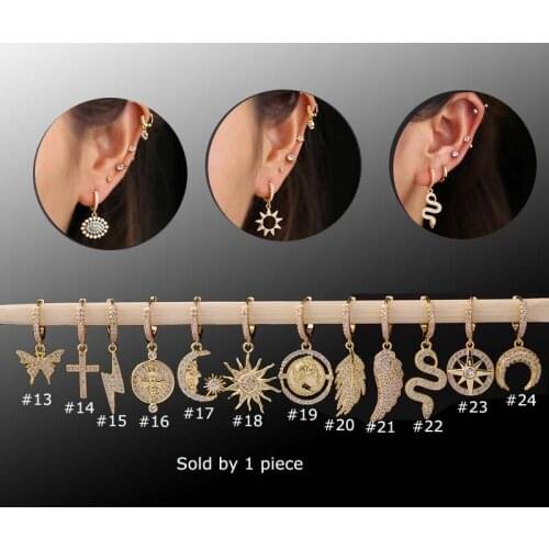 1 Piece Gold Color Snake Dangle Hoop Earrings Copper with Zircon Helix Lobe Piercing