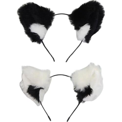 Wooly Cat Ears Shaggy Dog Ear Realistic White Inner Ears Headpiece Gothic Accessory Cosplay Holidays Celebrations D0JD