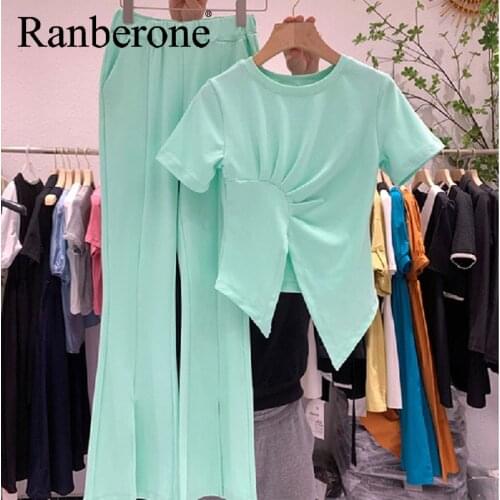 Ranberone Two Piece Set Tracksuit Women 2021 Summer Gym Crop Top High Waist Leggings Pants Sport Suit Female Fitness Sports Wear