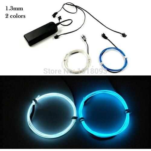 High quality 1Meter 2pieces 1.3mm EL Wire Set DC-3V led diy Flexible Neon glow light For Festival decoration