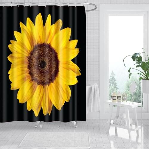Flowers Plant Shower Curtain Sunflower Black Fashion Bath Accessories with 12 Hooks Waterproof Polyester Fabric Bathroom Decor