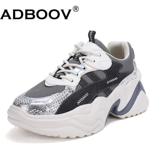 ADBOOV Snake Print Leather Platform Sneakers Women Patchwork Lace Up Chunky Shoes Ladies Sapatos Feminino