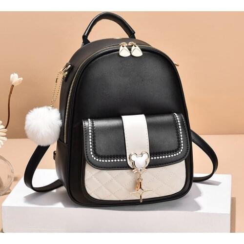 Women Fashion Backpacks Pu Leather 2021 Summer New Girls Patchwork Small Student Book Travel Backpack Bags