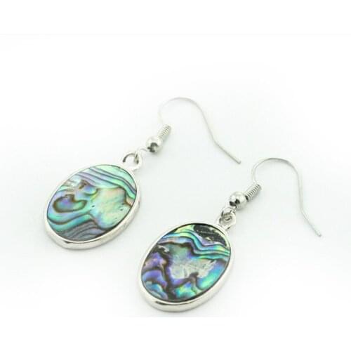 FYJS Unique Silver Plated Oval Shape Abalone Shell Dangle Earrings for Women Ethnic Style Jewelry