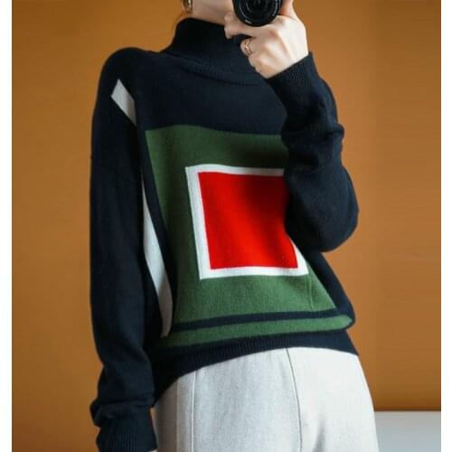 Cardigan Women 100% Pure Wool Thin Loose Korean Short Style Western Large Size Casual Trend Worsted Colorblock Pullover Sweater