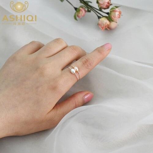 ASHIQI 2021 New Natural Freshwater Pearl Simple Ring Real 925 Sterling Silver Jewelry Fashion Gifts for Girls