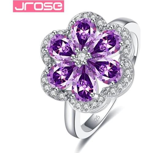 JROSE Exquisite Handmade 925 Sterling Silver Flower Rings for Women Wedding Party Jewelry with Cubic Zirconia Anillos Mujer