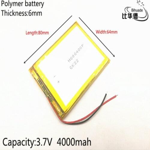 1pcs/lot 3.7V,4000mAH,606480 PLIB; polymer lithium ion / Li-ion battery for GPS,mp3,mp4,mp5