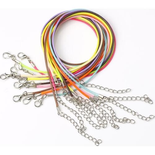 10pcs Braided Adjustable Black Leather Rope 1.5mm Wax Cord for DIY Handmade Necklace Lobster Clasp String Jewelry Chains 45cm