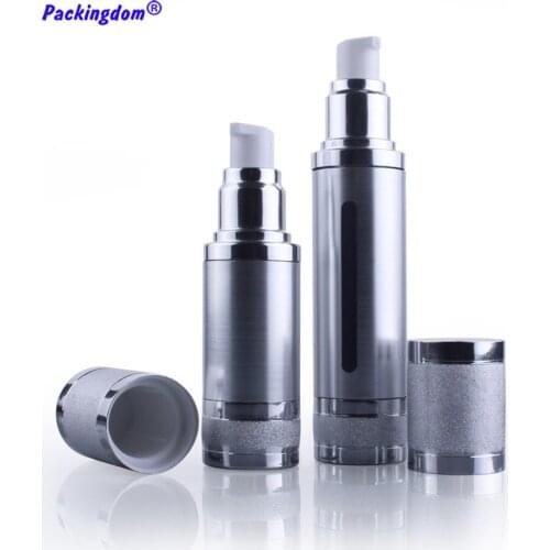 10pcs Silver Foil Airless Pump Bottles Empty Travel Lotion Bottle Cosmetic Vacuum Tubes Emulsion Container Matte Easy Use 50ml